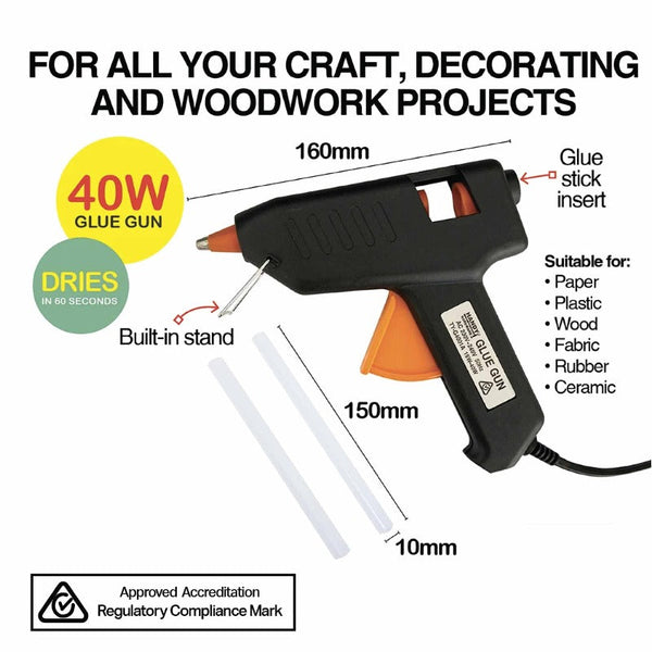 Handy Hardware 40W Hot Glue Gun Saa Rcm Craft Adhesive 2X 11Mmx100mm Sticks Glue Guns & Sticks