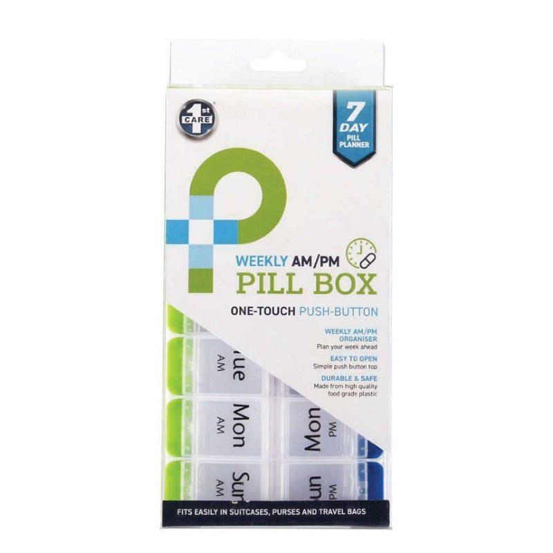 1St Care Am/Pm Weekly Pill Box 7 Day Tablet Medicine Organiser Holder Case 14 Compartment Pill Boxes