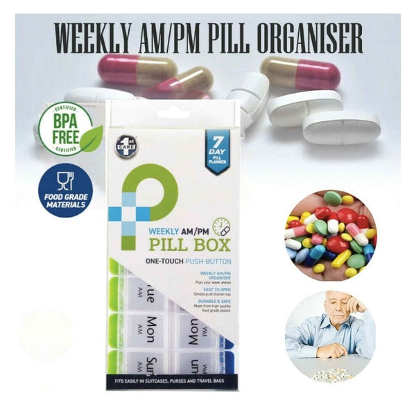 1St Care Am/Pm Weekly Pill Box 7 Day Tablet Medicine Organiser Holder Case 14 Compartment Pill Boxes