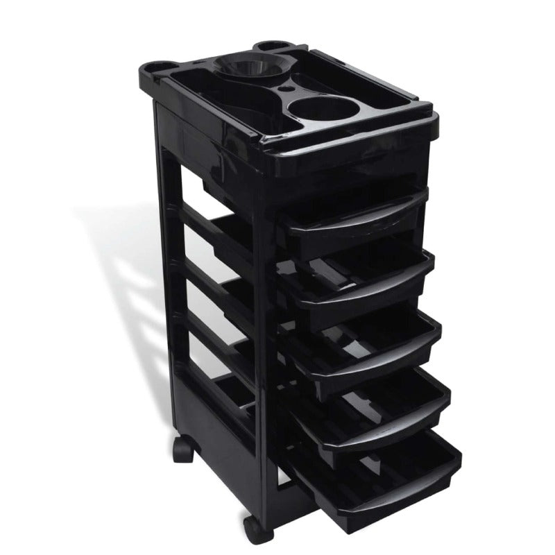 Ellie & Ruby 6 Tier Hairdressing Trolley Black 82X49x32cm Salon Colouring Rolling Cart Stylist Stations & Furniture