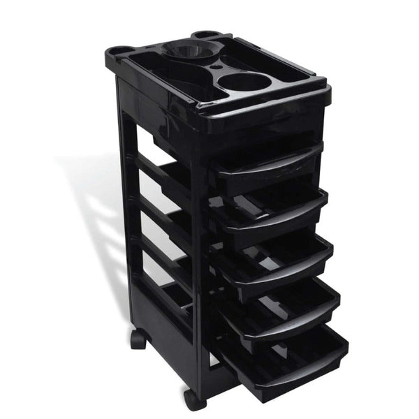 Ellie & Ruby 6 Tier Hairdressing Trolley Black 82X49x32cm Salon Colouring Rolling Cart Stylist Stations & Furniture