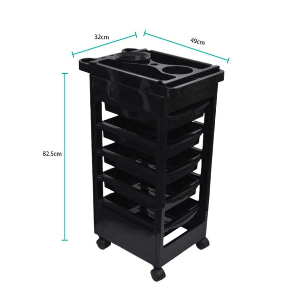 Ellie & Ruby 6 Tier Hairdressing Trolley Black 82X49x32cm Salon Colouring Rolling Cart Stylist Stations & Furniture