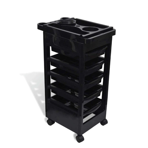 Ellie & Ruby 6 Tier Hairdressing Trolley Black 82X49x32cm Salon Colouring Rolling Cart Stylist Stations & Furniture