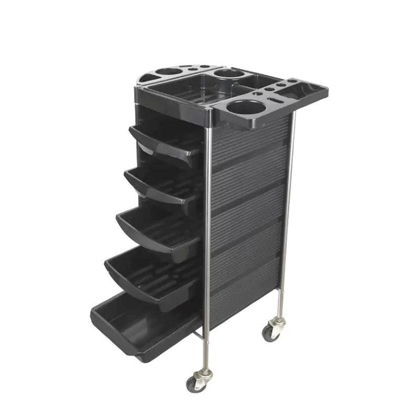 Ellie & Ruby 5 Drawer Hairdressing Trolley Black 90X30x36cm Salon Beauty Rolling Cart Stylist Stations & Furniture