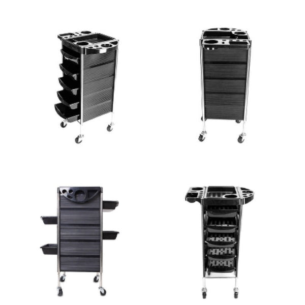 Ellie & Ruby 5 Drawer Hairdressing Trolley Black 90X30x36cm Salon Beauty Rolling Cart Stylist Stations & Furniture