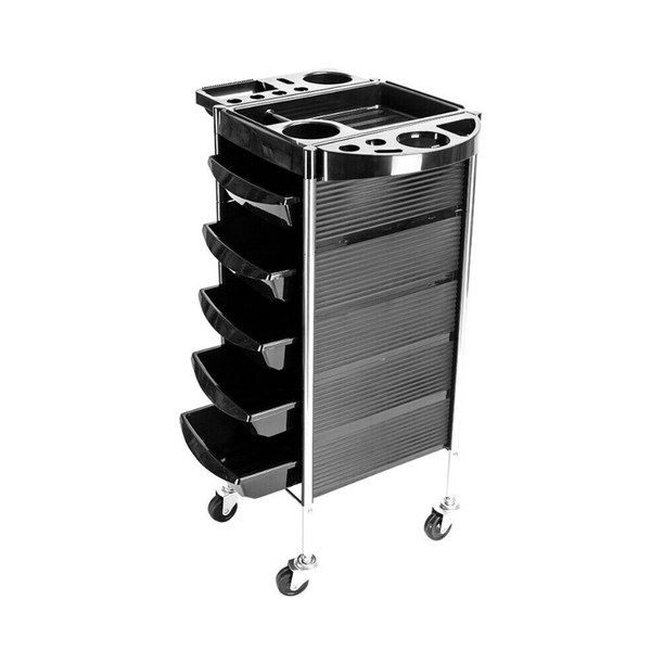 Ellie & Ruby 5 Drawer Hairdressing Trolley Black 90X30x36cm Salon Beauty Rolling Cart Stylist Stations & Furniture