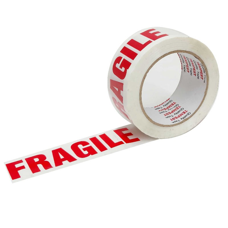 1X Fragile Packing Tape 48Mmx75m Long Rolls Red White Packaging Adhesive Label Packing Tape Dispensers