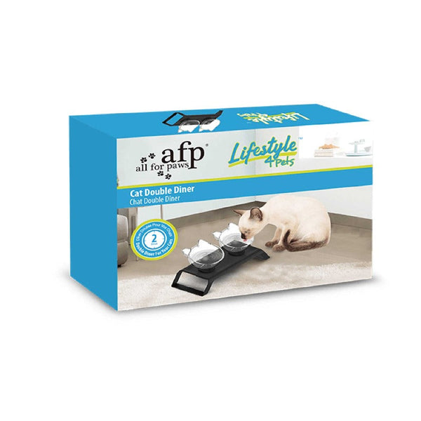 All For Paws 2X200ml Elevated Cat Bowl Stand Double Dinner Pet Kitten Food Twin Feeder Cat Bowls