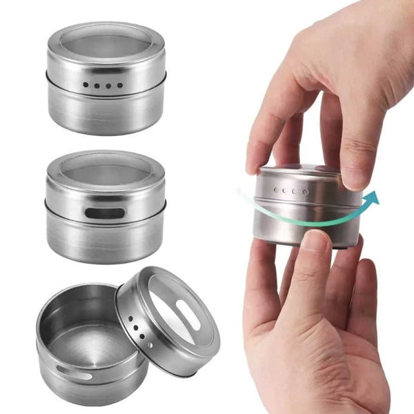 Kitchee 150G Magnetic Spice Jar Stainless Steel Tins Herb Seasoning Storage Container Spice Jars & Racks