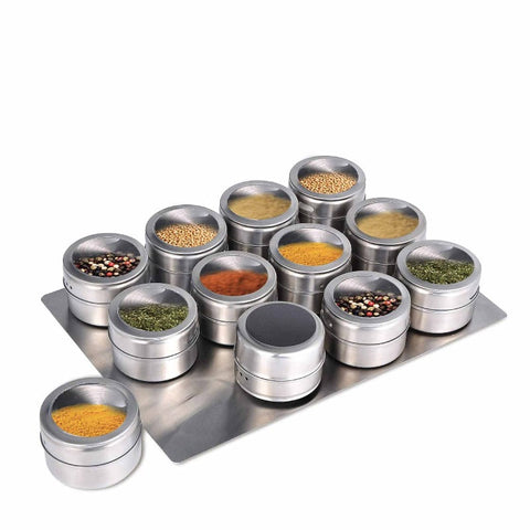 Kitchee 12 Magnetic Spice Jar Tins And Steel Plate 150G Seasoning Storage Containers Spice Jars & Racks