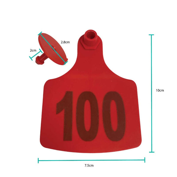 1 100 Cattle Number Ear Tags 7.5X10cm Set Xl Red Cow Sheep Livestock Labels Livestock Ear Tags
