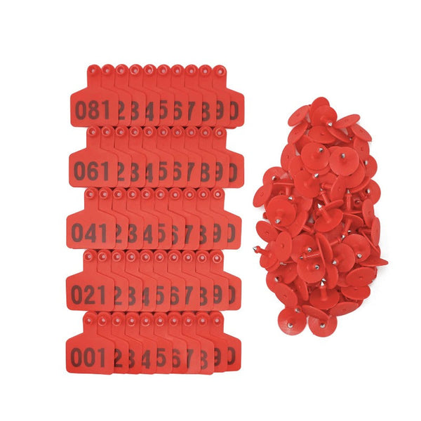 1 100 Cattle Number Ear Tags 5X4cm Set Small Red Pig Goat Livestock Label Livestock Ear Tags