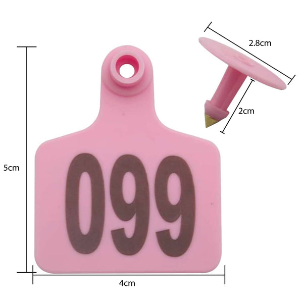 1 100 Cattle Number Ear Tags 5X4cm Set Small Pink Pig Goat Livestock Label Livestock Ear Tags