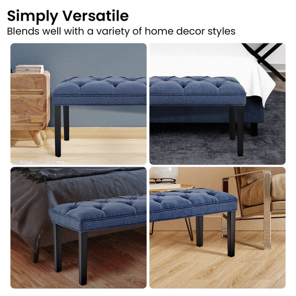 Sarantino Cate Button-Tufted Upholstered Bench With Tapered Legs By Blue Linen