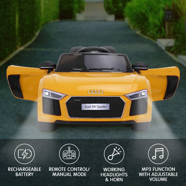 R8 Spyder Audi Licensed Kids Electric Ride On Car Remote Control Yellow Kids Ride On Toys