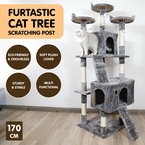 Furtastic 170Cm Cat Tree Scratching Post Silver Grey Furniture & Scratchers