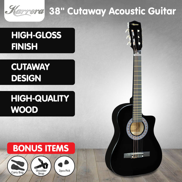 Karrera 38In Cutaway Acoustic Guitar With Bag - Black