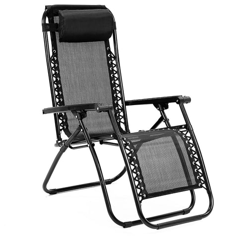 Wallaroo Gravity Reclining Deck Lounge Sun Beach Chair Outdoor Folding Camping - Black