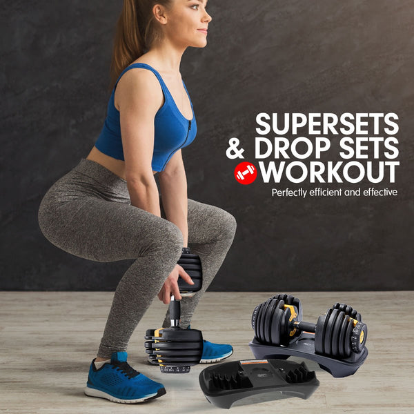 Powertrain 48Kg Adjustable Dumbbell Set With Stand - Gold