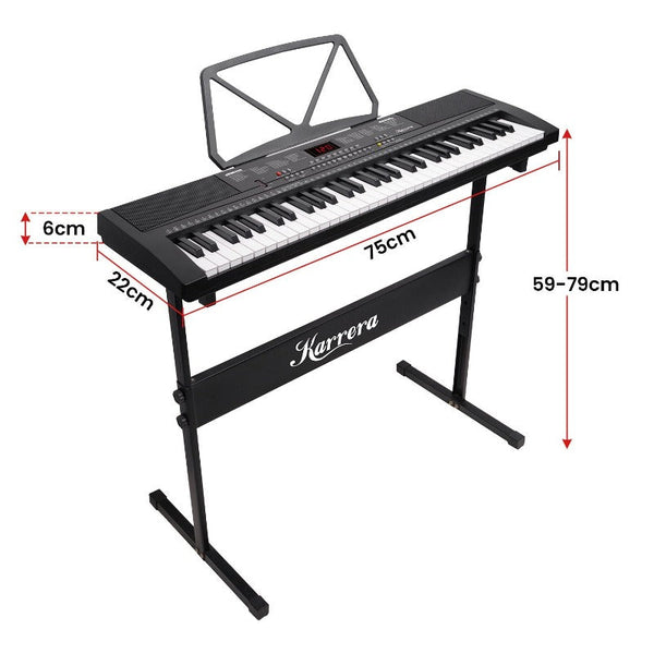 Karrera 61 Key Electronic Piano Keyboard 75Cm With Stand Black Electronic Keyboards