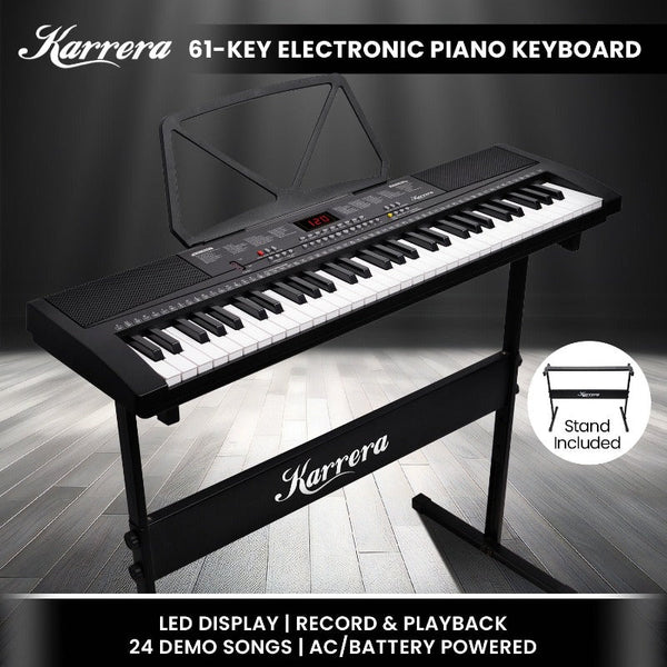 Karrera 61 Key Electronic Piano Keyboard 75Cm With Stand Black Electronic Keyboards