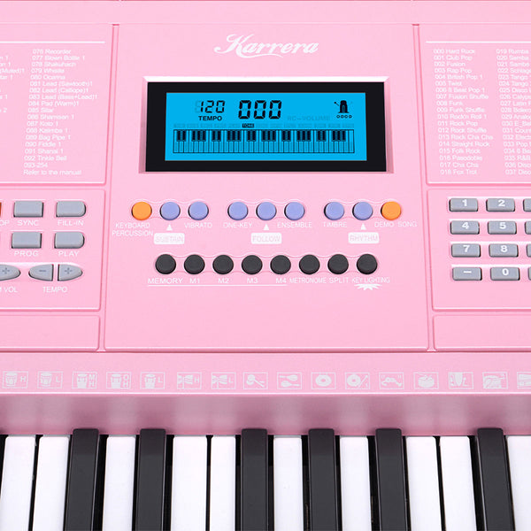 Karrera 61 Keys Electronic Led Piano Keyboard With Stand - Pink