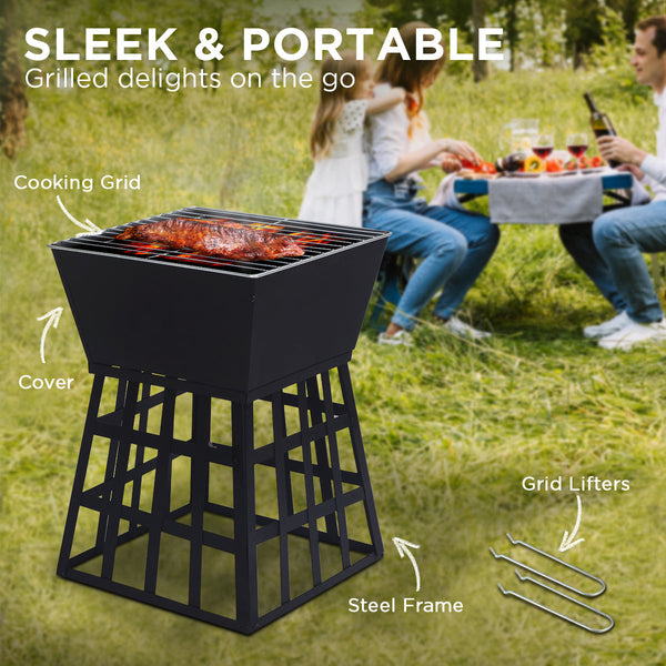 Wallaroo Outdoor Fire Pit For Bbq, Grilling, Cooking, Camping- Portable Brazier With Reversible Stand Backyard