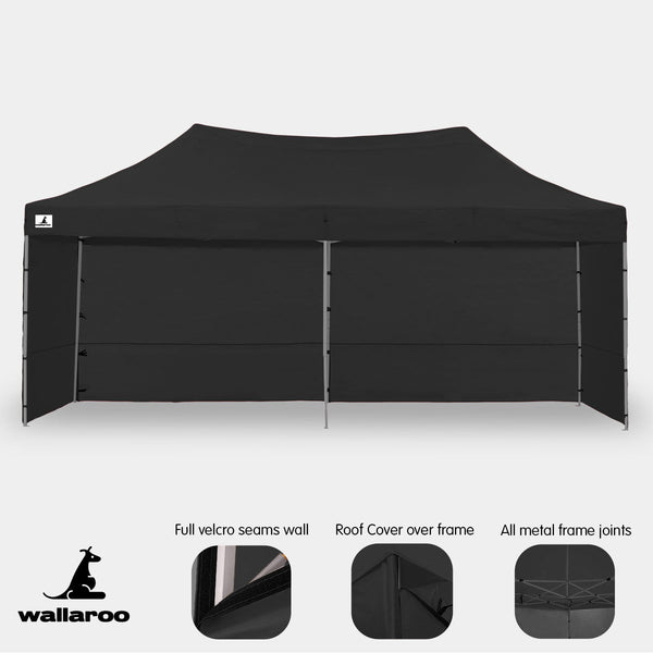 Wallaroo Gazebo Tent Marquee 3X6m Popup Outdoor Black Marquees