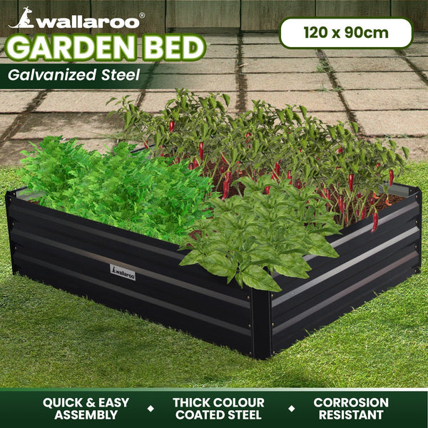 Wallaroo Garden Bed 120 X 90 30Cm Galvanized Steel - Black