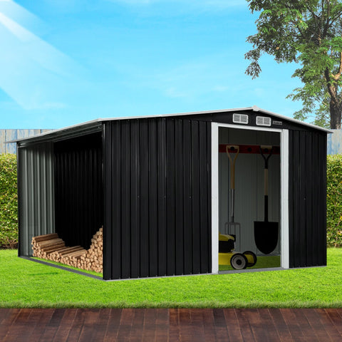 Wallaroo Garden Shed With Semi-Closed Storage 10*8Ft Black