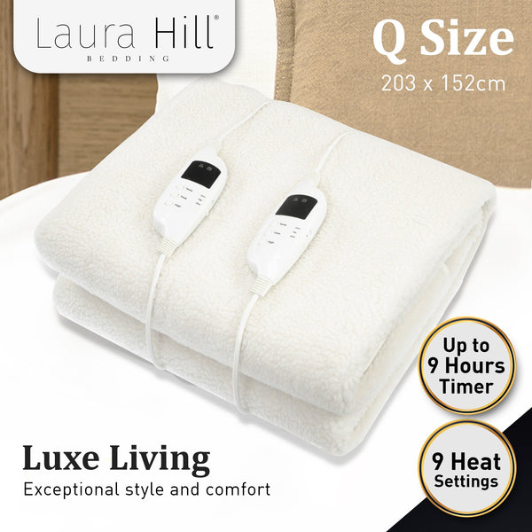 Laura Hill Electronic Fleecy Electric Blanket Heated Fitted Queen Size Bed Safety 9 Levels Electric Blankets