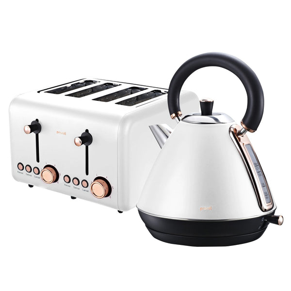 Pronti Rose Trim Collection Toaster & Kettle Bundle White Toasters