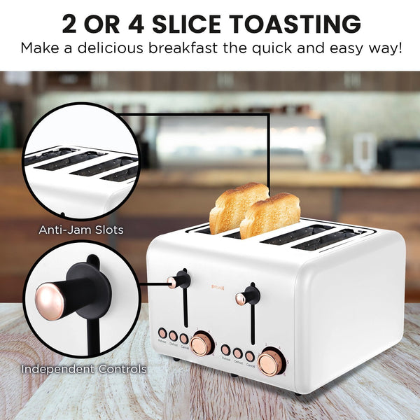 Pronti Rose Trim Collection Toaster & Kettle Bundle White Toasters