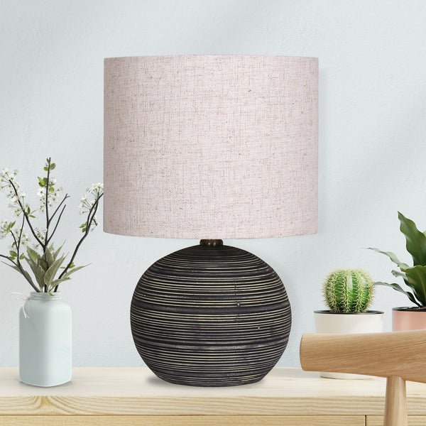 Sarantino Ceramic Table Lamp With Striped Pattern In Antique Black Lamps