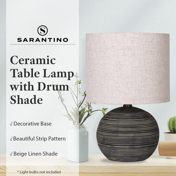 Sarantino Ceramic Table Lamp With Striped Pattern In Antique Black Lamps
