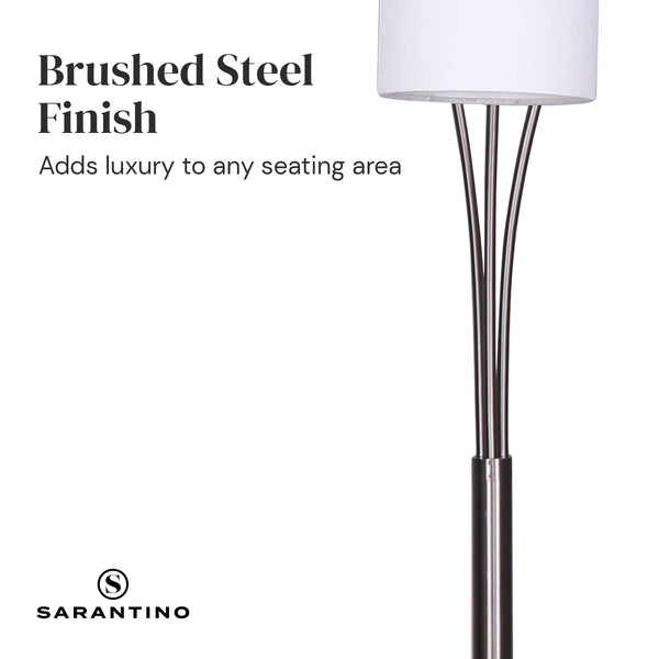 Sarantino 3-Light Metal Arc Floor Lamp Nickel & Marble Finish