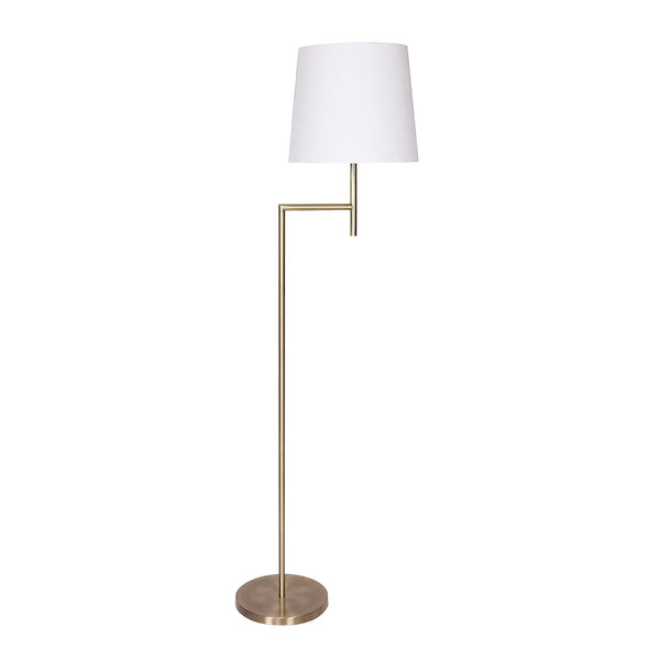 Sarantino Metal Floor Lamp In Antique Brass Finish With Cream Linen Fabric Shade Floor Lamps