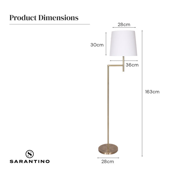 Sarantino Metal Floor Lamp In Antique Brass Finish With Cream Linen Fabric Shade Floor Lamps