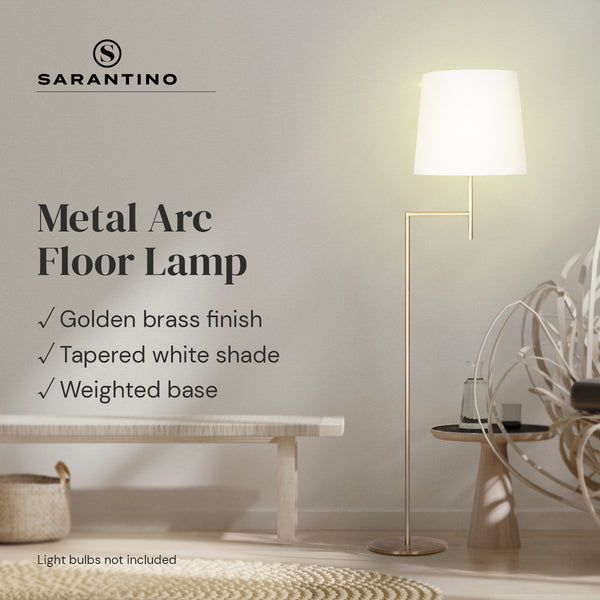Sarantino Metal Floor Lamp In Antique Brass Finish With Cream Linen Fabric Shade Floor Lamps