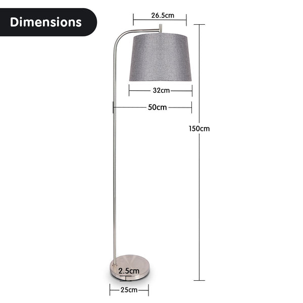 Sarantino Metal Task Floor Lamp Nickel Finish With Grey Fabric Shade Floor Lamps