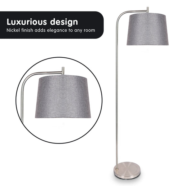 Sarantino Metal Task Floor Lamp Nickel Finish With Grey Fabric Shade Floor Lamps