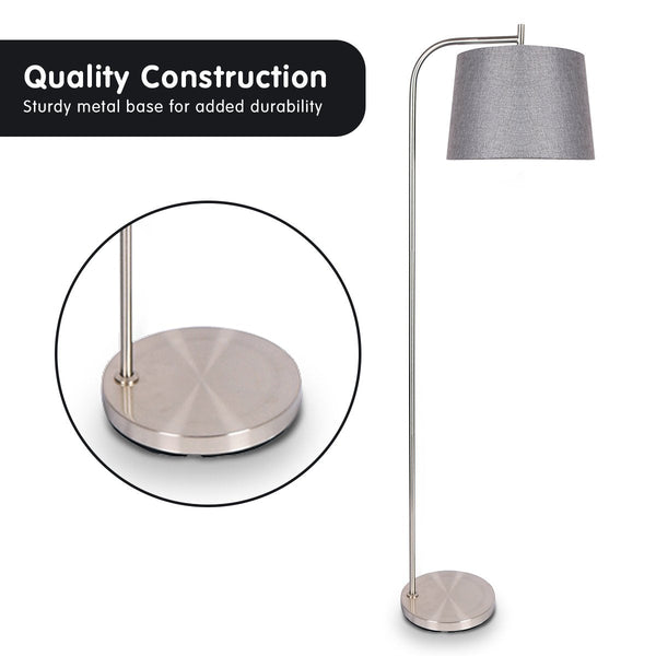 Sarantino Metal Task Floor Lamp Nickel Finish With Grey Fabric Shade Floor Lamps