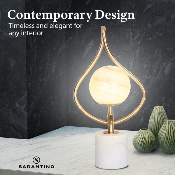 Sarantino Sculptural Orange Glass Table Lamp With White Marble Base Lamps