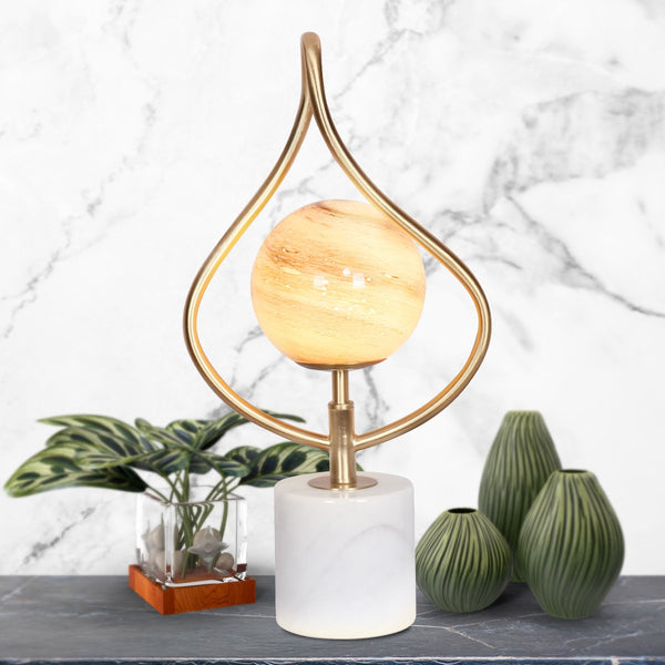 Sarantino Sculptural Orange Glass Table Lamp With White Marble Base Lamps