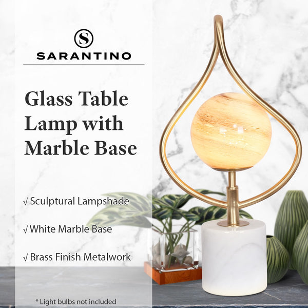 Sarantino Sculptural Orange Glass Table Lamp With White Marble Base Lamps