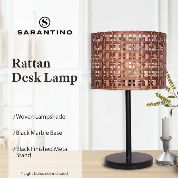 Sarantino Rattan Desk Lamp With Black Marble Base Lamps