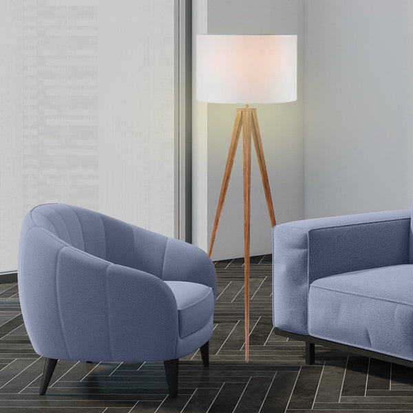 Sarantino Metal Tripod Floor Spot Lamp Shade Drum In Finish Floor Lamps