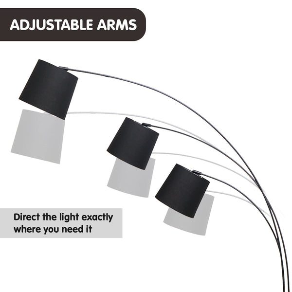 Sarantino 3-Light Arc Floor Lamp Adjustable Black Shades