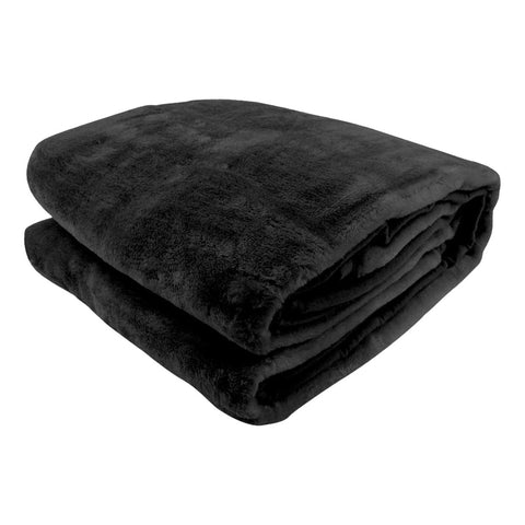 Laura Hill 600Gsm Faux Mink Blanket Double-Sided Queen Size Black
