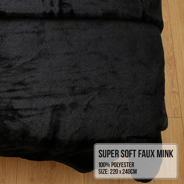 Laura Hill 600Gsm Faux Mink Blanket Double-Sided Queen Size Black